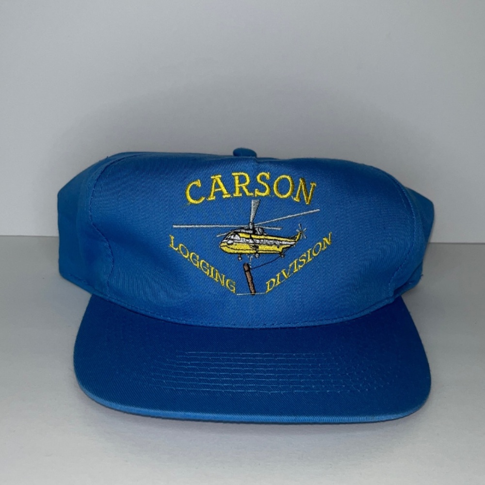 Vintage Carson Logging Division Helicopter Embroidered Blue Adjustable Cap